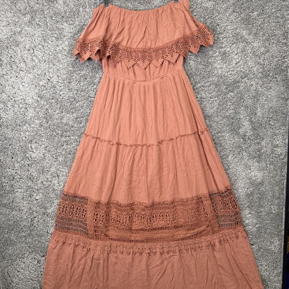 Altard State Sleeveless Boho Tiered Lace Maxi Dress Terracotta M Flowy Strapless